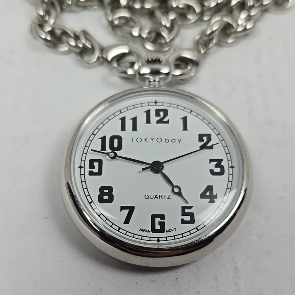 TOKYObay Pocket Watch Silver Tone New Battery Jeans Pants Suit Chain Necklace - Picture 10 of 12